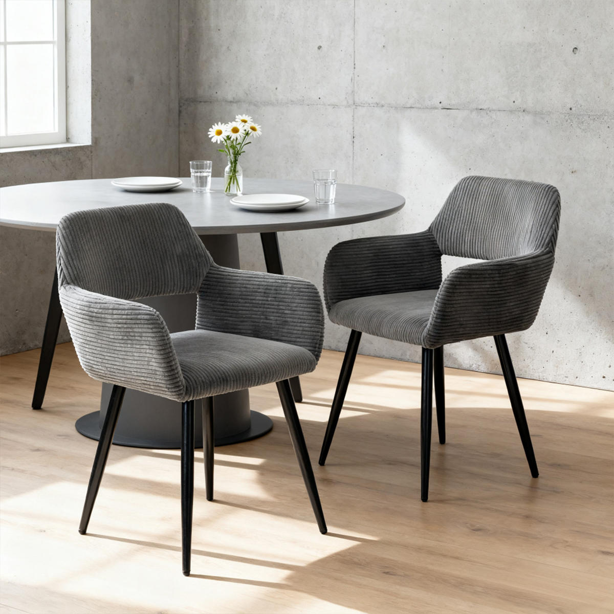 ESSZIMMERSTÜHLE 2er-Set, gepolstert, Cordbezug, Metallbeine, Grau - Grau, Textil (56/78/56cm) - Meubles Cosy