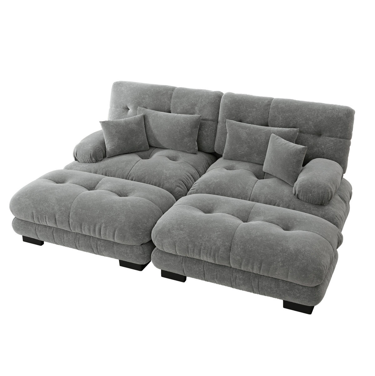 SOFA modular Chenille Grey mit 2 Ottomans und Kissen - Hellgrau, Kunststoff (145/81/220.1cm) - Meubliv