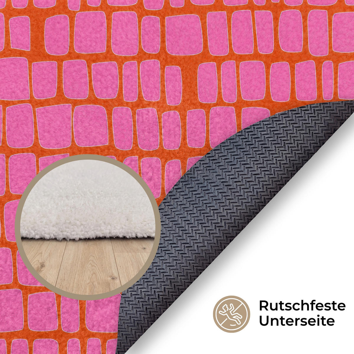 TEPPICH - Bio - Gitter - Rosa - 90x90 cm - Pink, Kunststoff/Textil (90/0.4cm) - OnlyWow