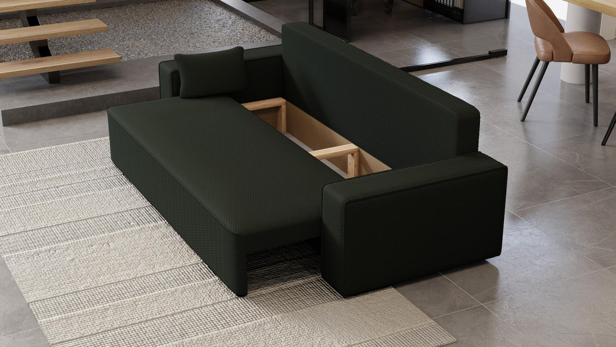 SOFA Vens mit Bettkasten und Schlaffunktion, Cordstoff - Graphitfarben, Holzwerkstoff (242/85/95cm)