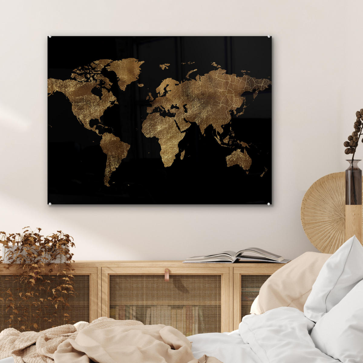 OBRAZ NA AKRYLOVOM SKLE Mapa sveta - Zlato - Luxus - Zem - Čierna 80x60 cm - zlatá, sklo (80/60cm) - MuchoWow