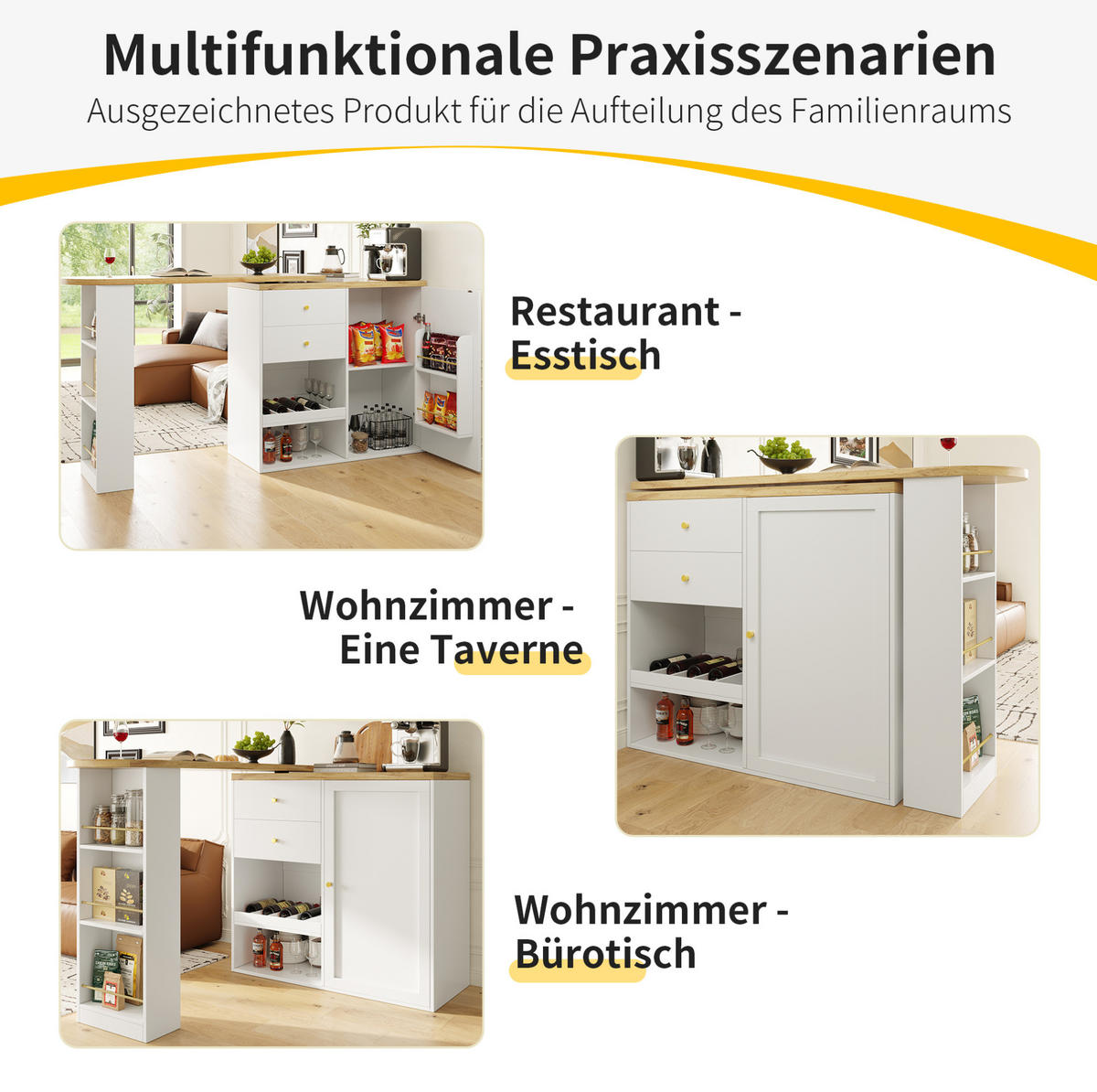 BARTISCH 138/39/102 cm in Weiß mit drehbarem Regal und Schubladen - Weiß, Holzwerkstoff (204/39/104cm) - BEAOK