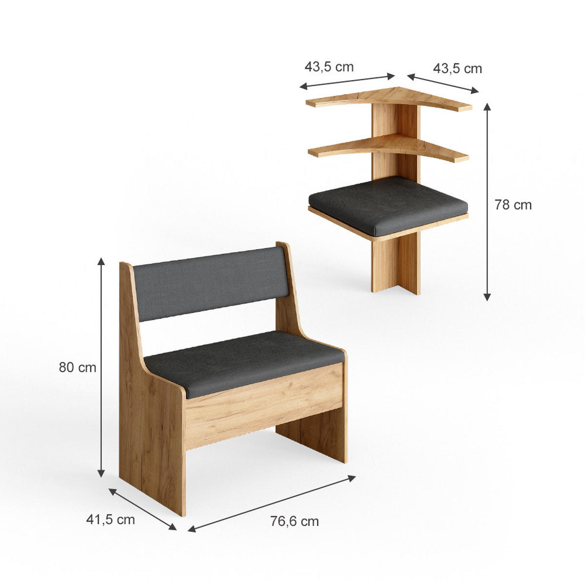 ECKBANK Roman Goldkraft Eiche 120 x 41.5 cm - Anthrazit/Eiche Wotan, Holzwerkstoff (120/120cm) - Vicco