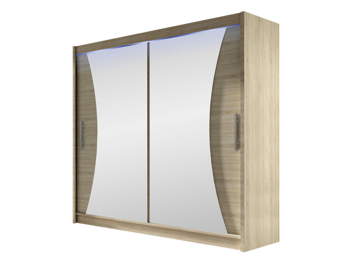 KLEIDERSCHRANK London V, mit RGB LED Beleuchtung - Silberfarben/Sonoma Eiche, Holzwerkstoff/Kunststoff (180/215/58cm) - MIRJAN24