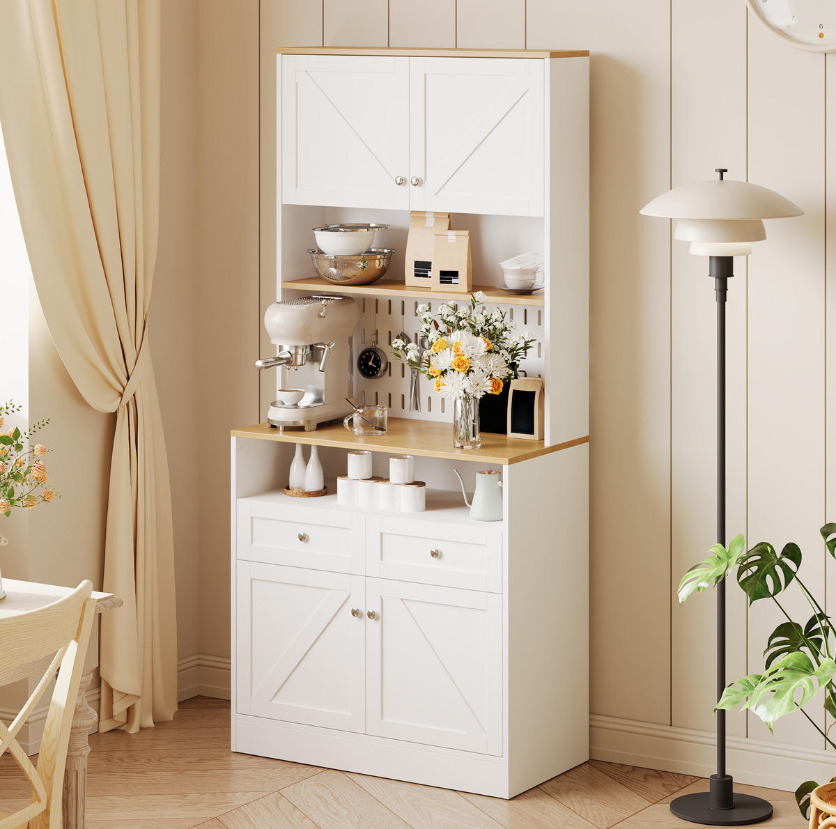 HIGHBOARD 80/40/175 cm mit 4 Türen, 2 Schubladen & offenem Mittelbereich - Weiß, Holzwerkstoff (80/175/40cm) - BEAOK
