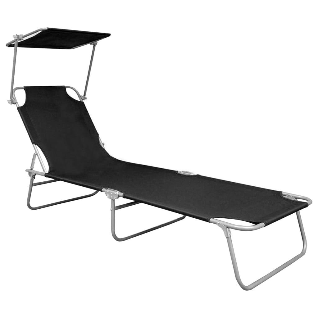KLAPPLIEGE mit Sonnendach Schwarz Aluminium - Schwarz, Textil (57.5/27/188.5cm) - furnicato