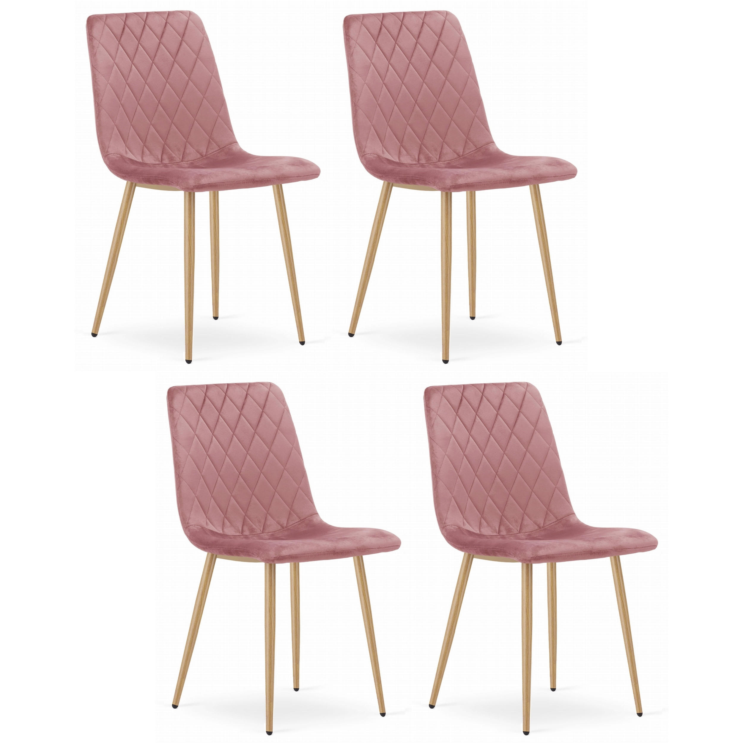 STUHL SCANNO 4-er Set, Rosa, Metallbeine in Holzfarbe, mit Samtstoff gepolstert - Rosa, Textil/Metall (45/89/53cm) - Komodee