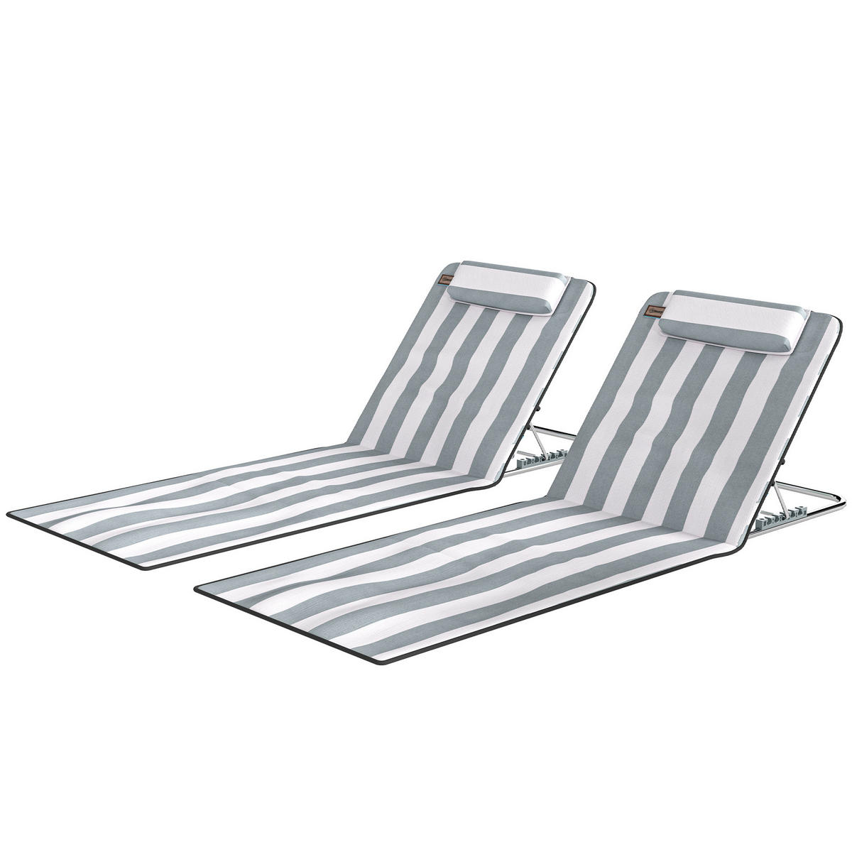 SONNENLIEGE 2er-Set, Kopfstütze und Tragetasche, 134 x 48 x 33–43 cm, Weiß und Grau - Grau, Metall (48/43/134cm) - Vallsero