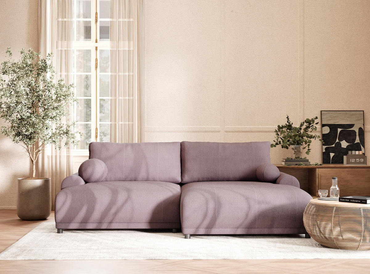 ECKSOFA MIT SCHLAFFUNKTION Tallin Lila Samtstoff - Flieder/Schwarz, Holz/Holzwerkstoff (240/145cm) - Maison de Reve