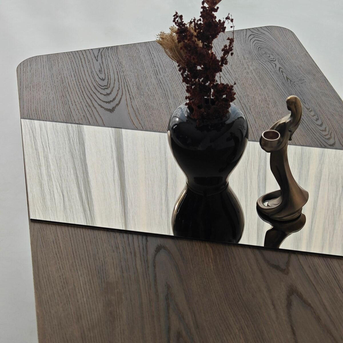 COUCHTISCH mit rechteckiger Spiegelplatte 100/60/40 cm - Naturfarben, Holzwerkstoff (100/60/40cm) - Calicosy