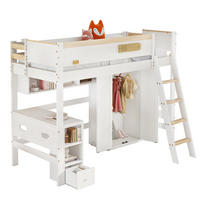 ETAGENBETT 90/200 cm in Weiß/Natur mit Tisch, Kleiderschrank und Stauraum - Weiß, Holz (90/200cm) - OKMYHOME