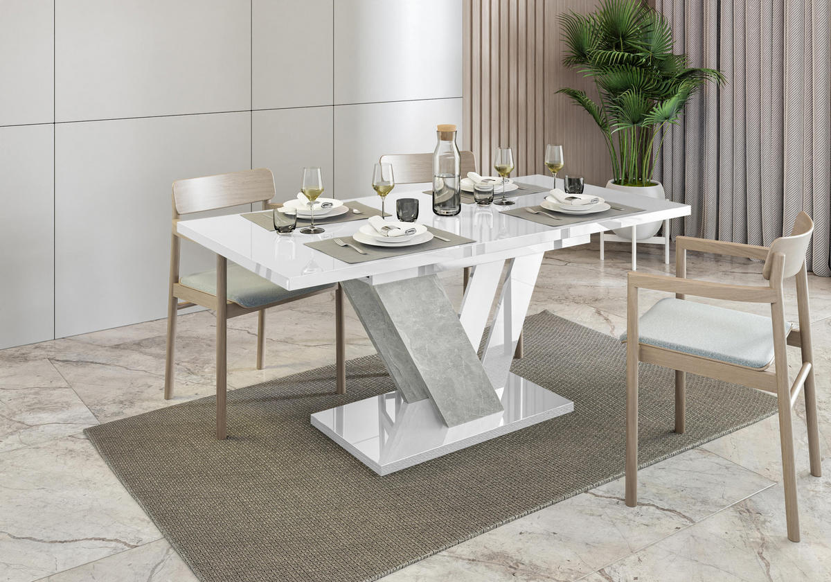 ESSTISCH Weiß Hochglanz Ausziehbar 120 - 160 cm - Weiß Hochglanz/Grau, Holzwerkstoff (120/80/76cm) - PROSPERO