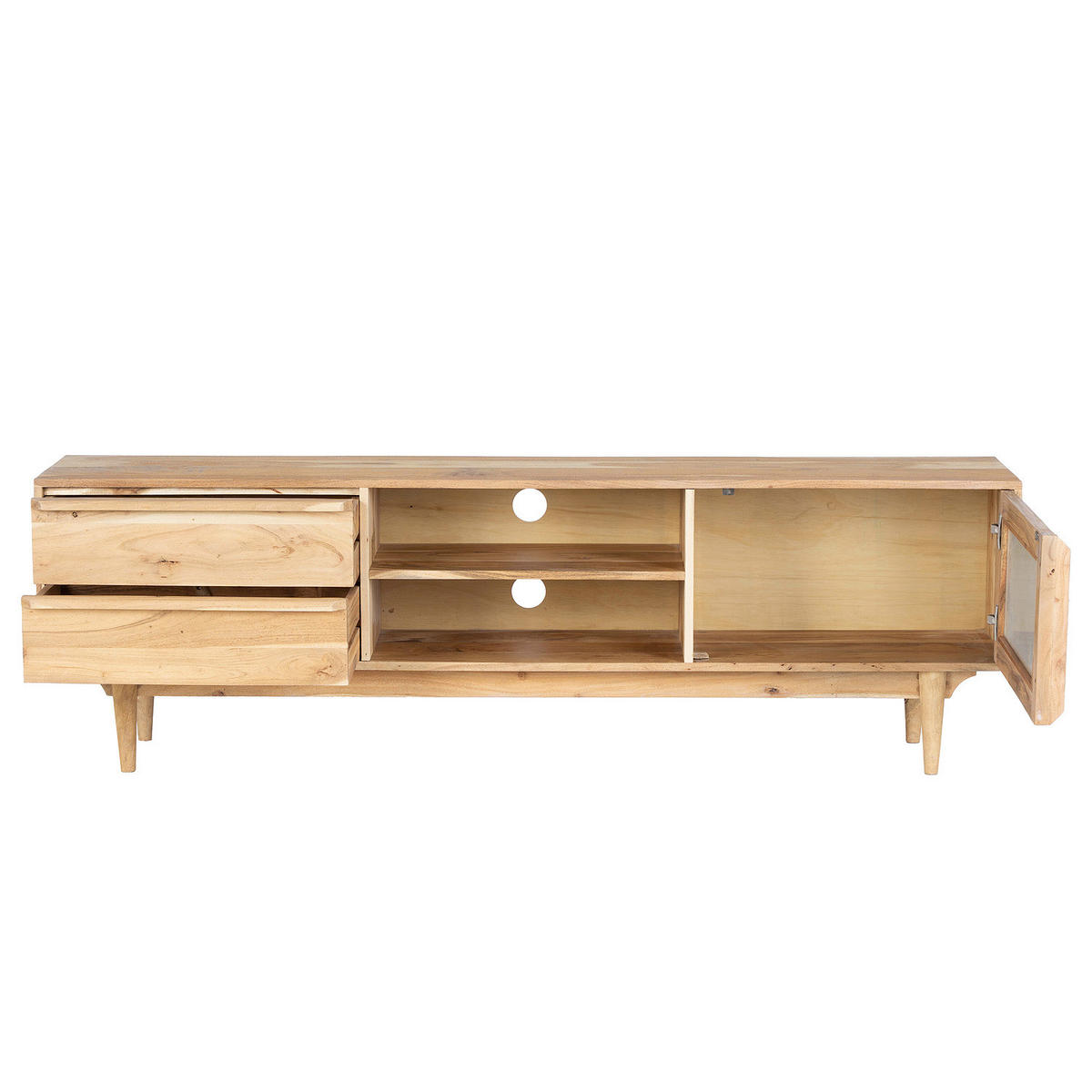 MASSIVES LOWBOARD - Akazie massiv - Akaziefarben, Glas/Holz (180/55/35cm) - home24