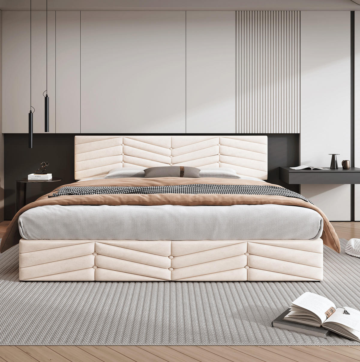 POLSTERBETT mit Bettkasten 180x200 cm Samt Beige - Beige, Metall (180/200cm) - Meubliv