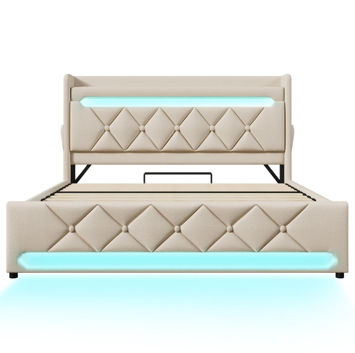 POLSTERBETT 140/200 cm Beige mit Stauraum, LED-Beleuchtung und USB-Anschlüssen - Beige, Textil (140/200cm) - Flora Grace