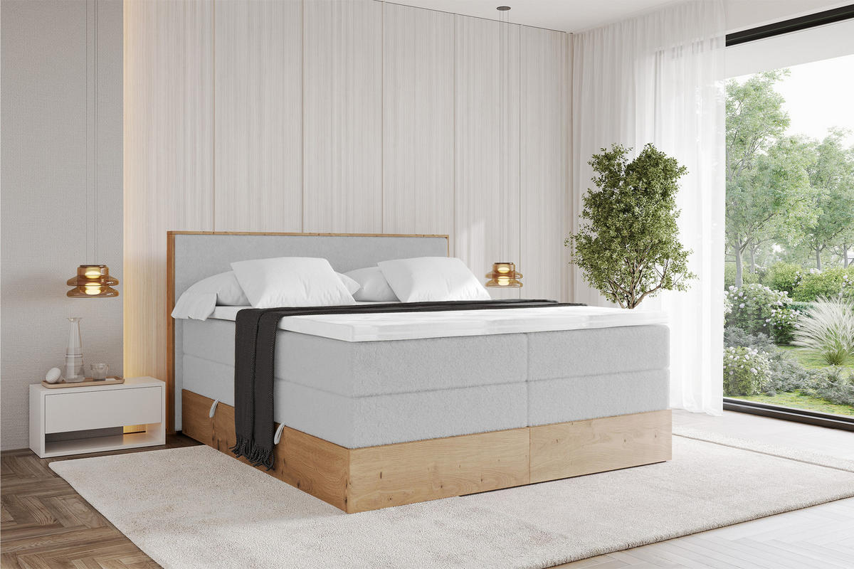 BOXSPRINGBETT LOLLI9 -KING 140x200 - H3/H4 Hellgrau - Hellgrau, Holzwerkstoff (140/200cm) - ALTDECOR