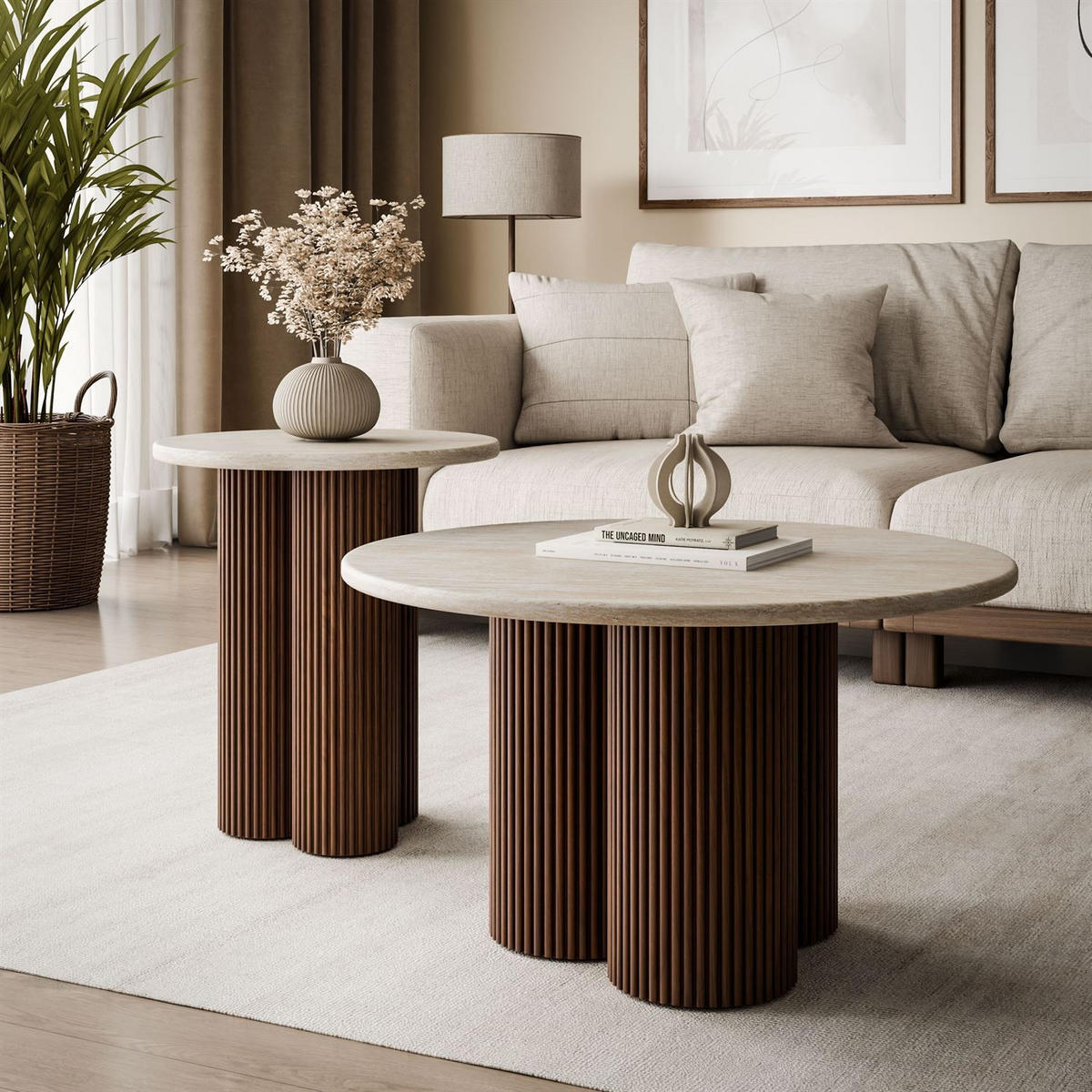 COUCHTISCH Set CANYON 2in1 - Nussbaumfarben, Holzwerkstoff (80/80/46cm) - Lookway