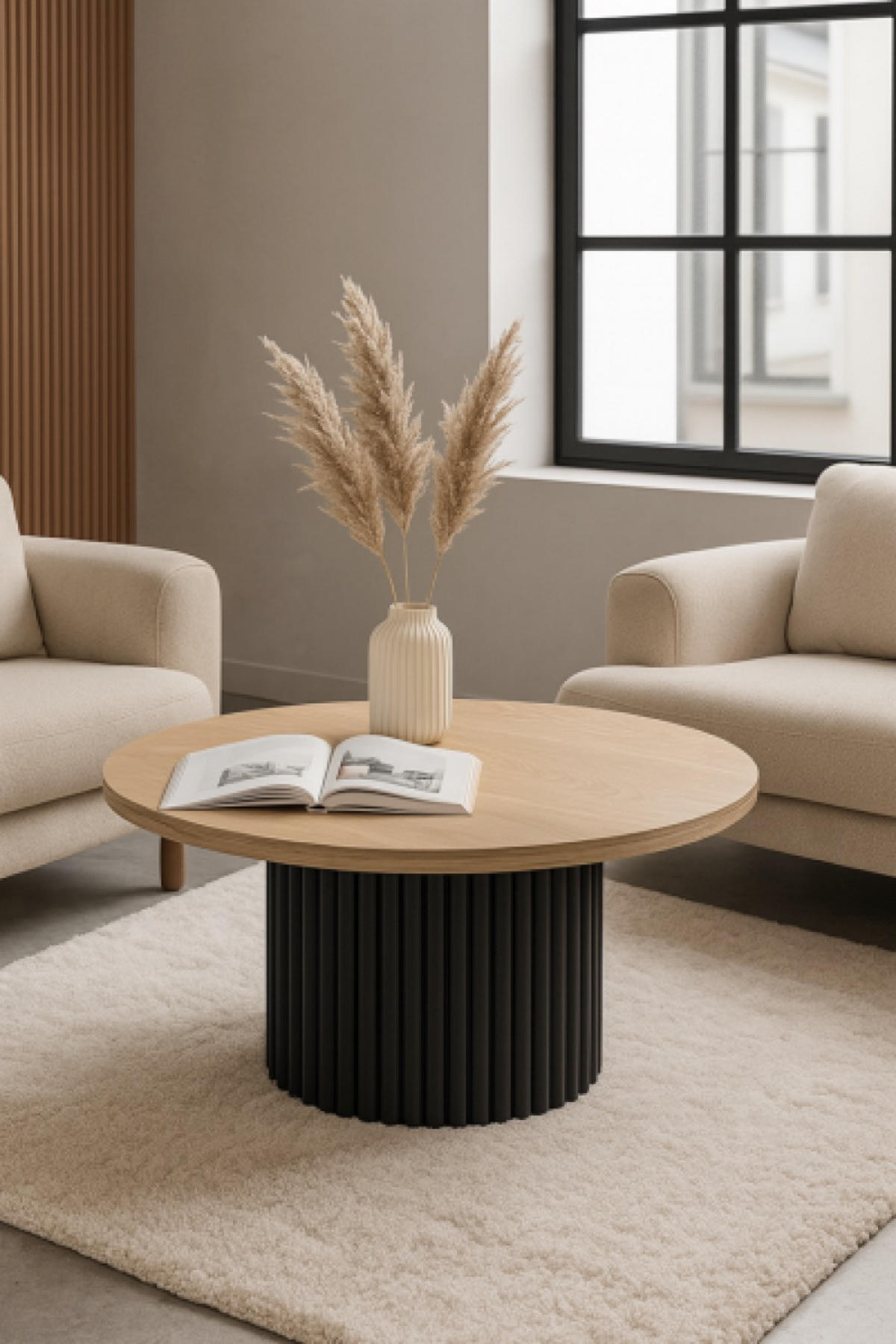 TISCH Schwarz Riko Rund Sonoma Eiche 90 cm - Braun, Holzwerkstoff (90/90/42cm) - Sepro Meble