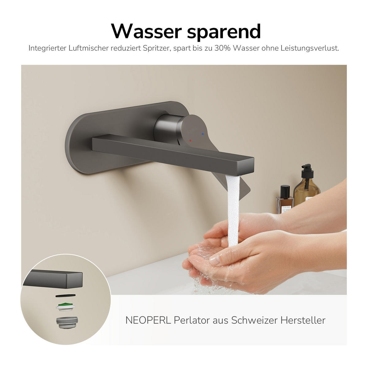 WASCHTISCHARMATUR mit Luftsprudler Messing Anthrazit - Dunkelgrau, Metall (21/7/28.8cm) - EMKE