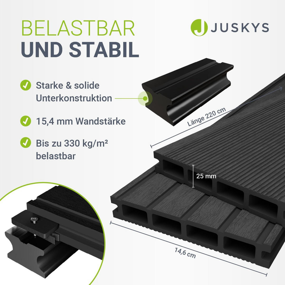 TERRASSENDIELEN WPC Anthrazit 6 m² - Anthrazit, Kunststoff (220/14.6/2.5cm) - Juskys