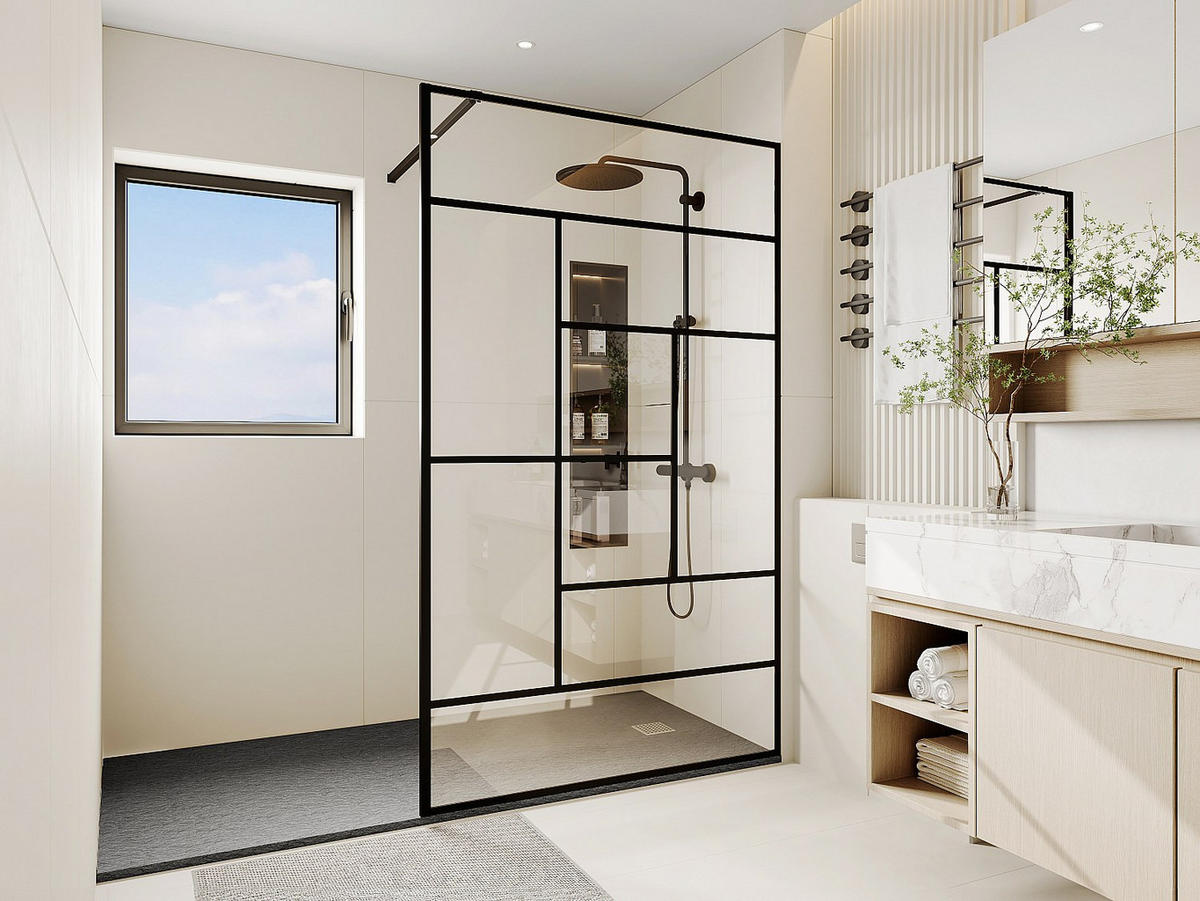 DUSCHTRENNWAND Seitenwand für italienische Dusche - Industrial Style - 120 x 200cm - SEFANA II - Schwarz, Metall (120/200cm) - Vente-Unique