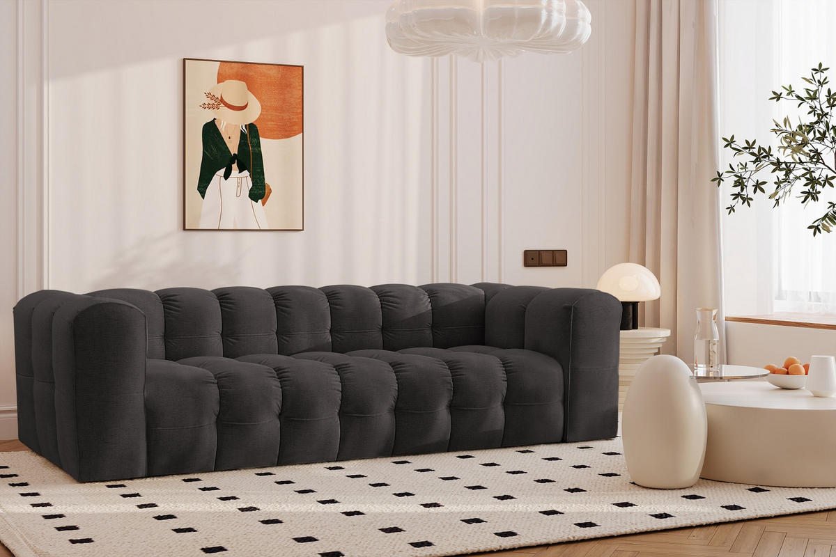 SOFA 4-Sitzer, Komfort, BALOO, stoff Schenille, Schwarz - Schwarz, Holz (250/75/106cm) - Kaiser Möbel