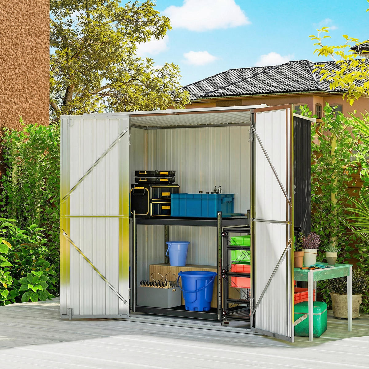 GARTENHAUS aus Metall, Türen mit Riegeln und Griffen, 1,37 m² ,163 x 89 x 163 cm,grau - Dunkelgrau, Holz (89/163/163cm) - Vallsero
