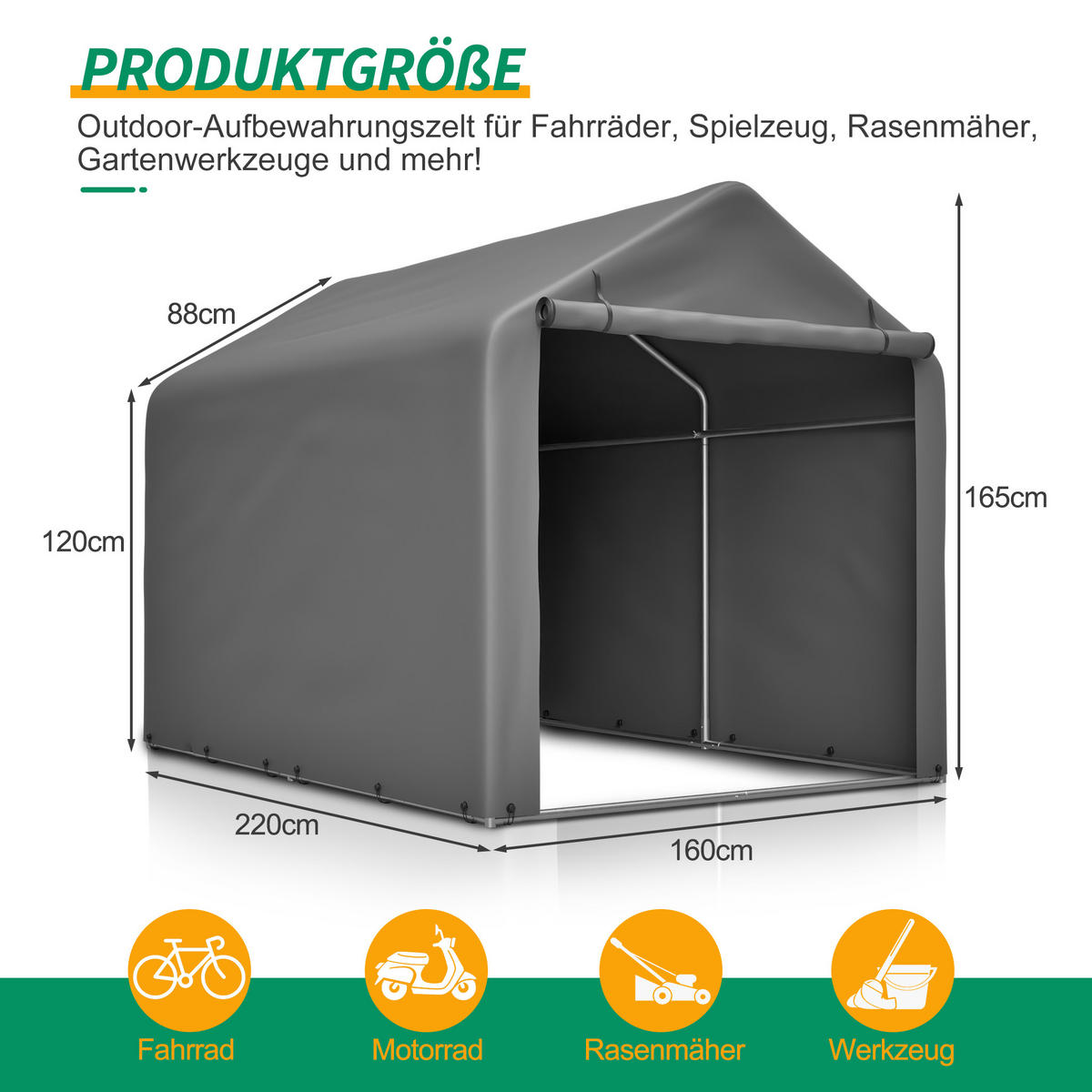 KLEINGARAGE aus Metall 160x220x165 cm Grau mit Rolltor - Grau, Metall (160/165/220cm) - Modfu