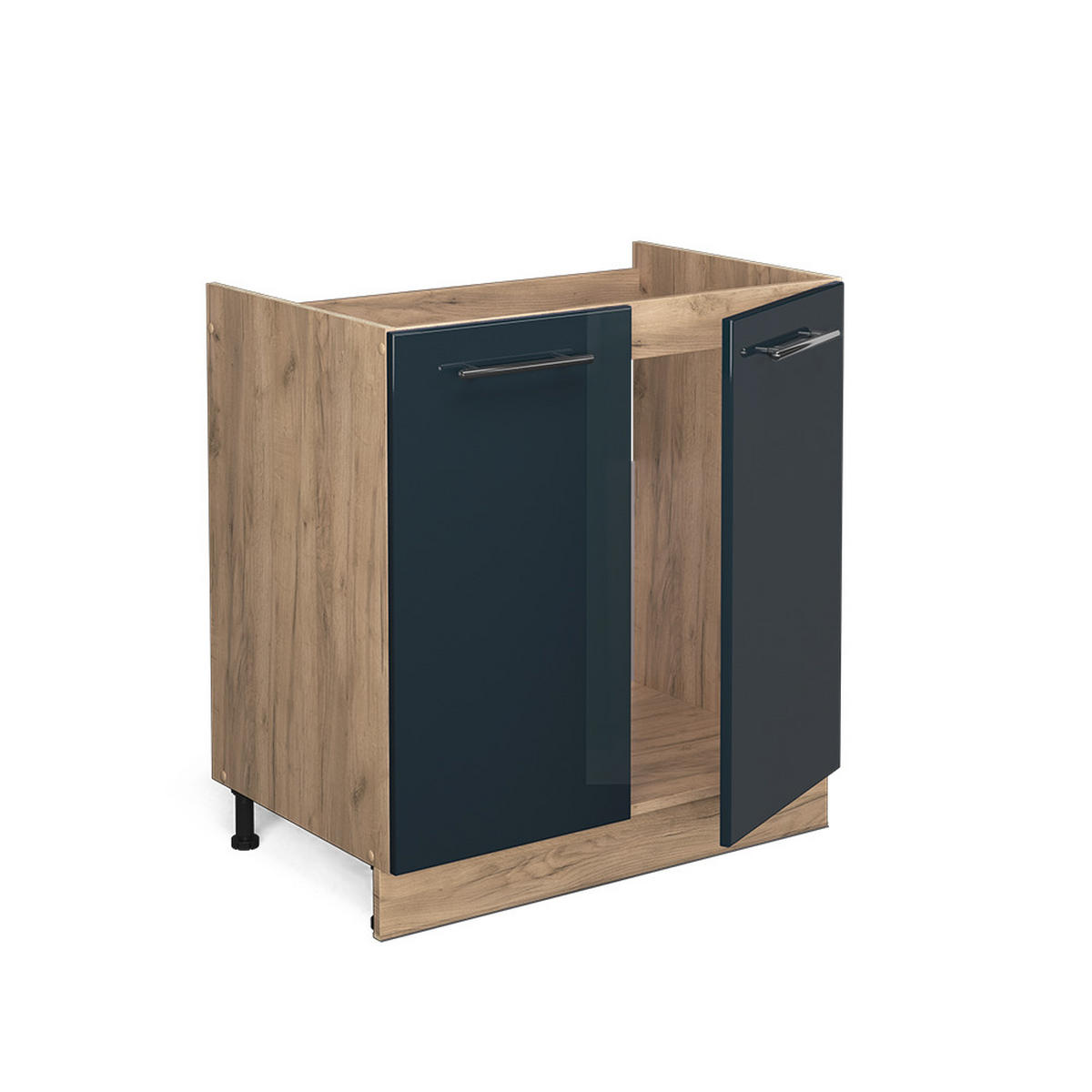 SPÜLENUNTERSCHRANK Fame-Line Dunkelblau Hochglanz 80 cm, AP Anthrazit - Eiche Wotan/Dunkelblau, Holzwerkstoff (80/82/60cm) - Vicco