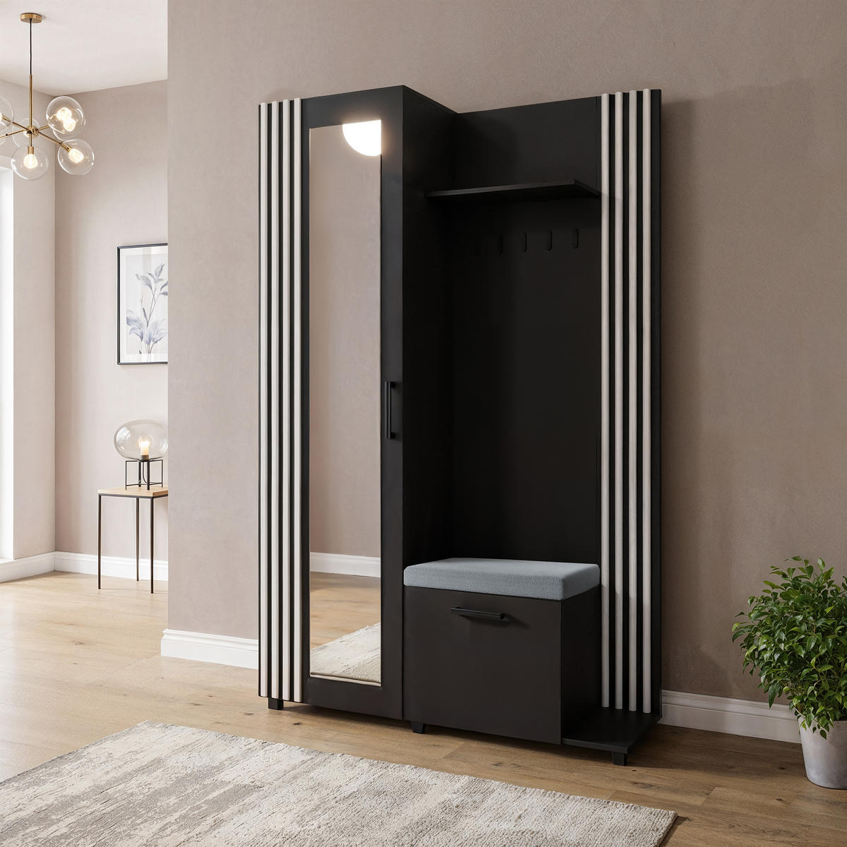 GARDEROBENSCHRANK ARMADIO 137/207/42 cm Modern Garderobe-Set Schwarz - Schwarz/Weiß, Holzwerkstoff (137/207/42cm) - MASSENO