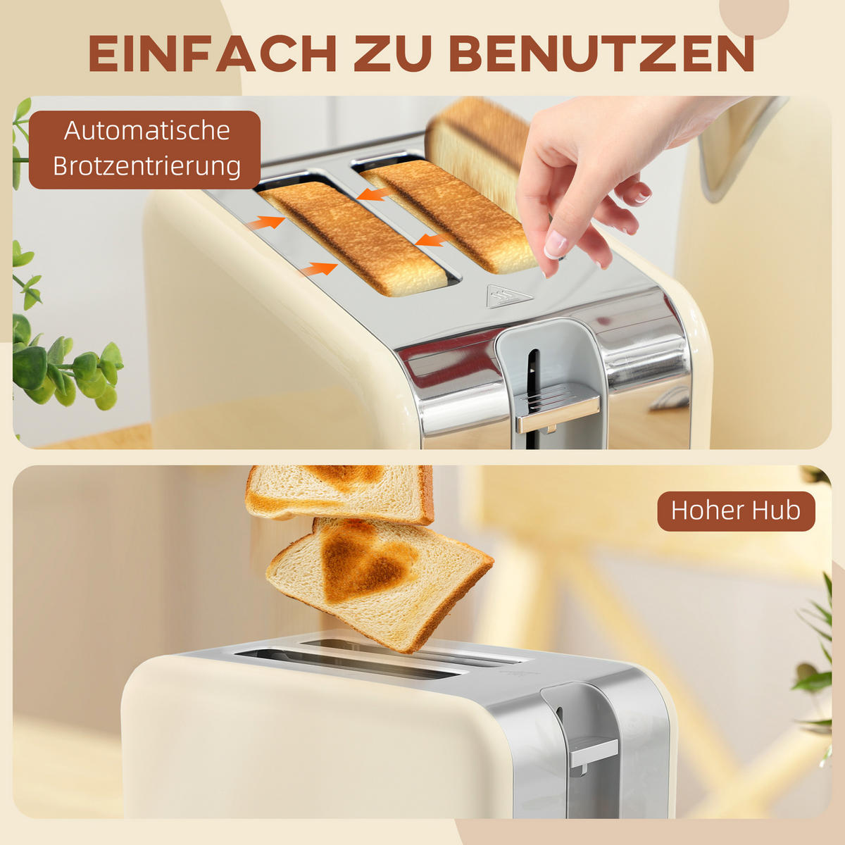 TOASTER mit Wasserkocher DE-07885 Creme - Creme, Kunststoff (16/24.4/23.5cm) - ComfortXL