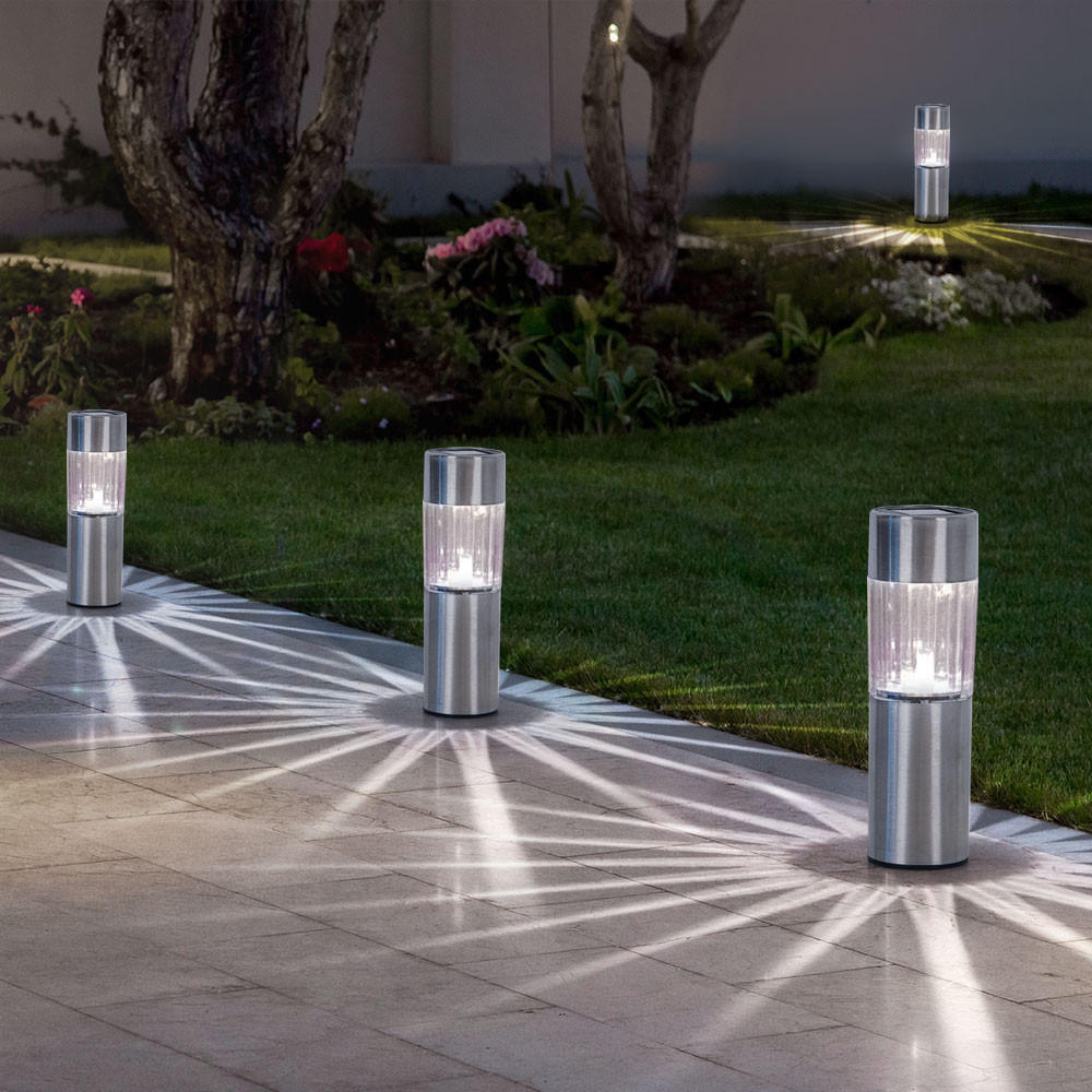 LED SOLARLEUCHTE 4er Set Edelstahl Kunststoff silber klar - Silberfarben, Kunststoff/Metall (4.6/25/4.6cm) - Globo Lighting