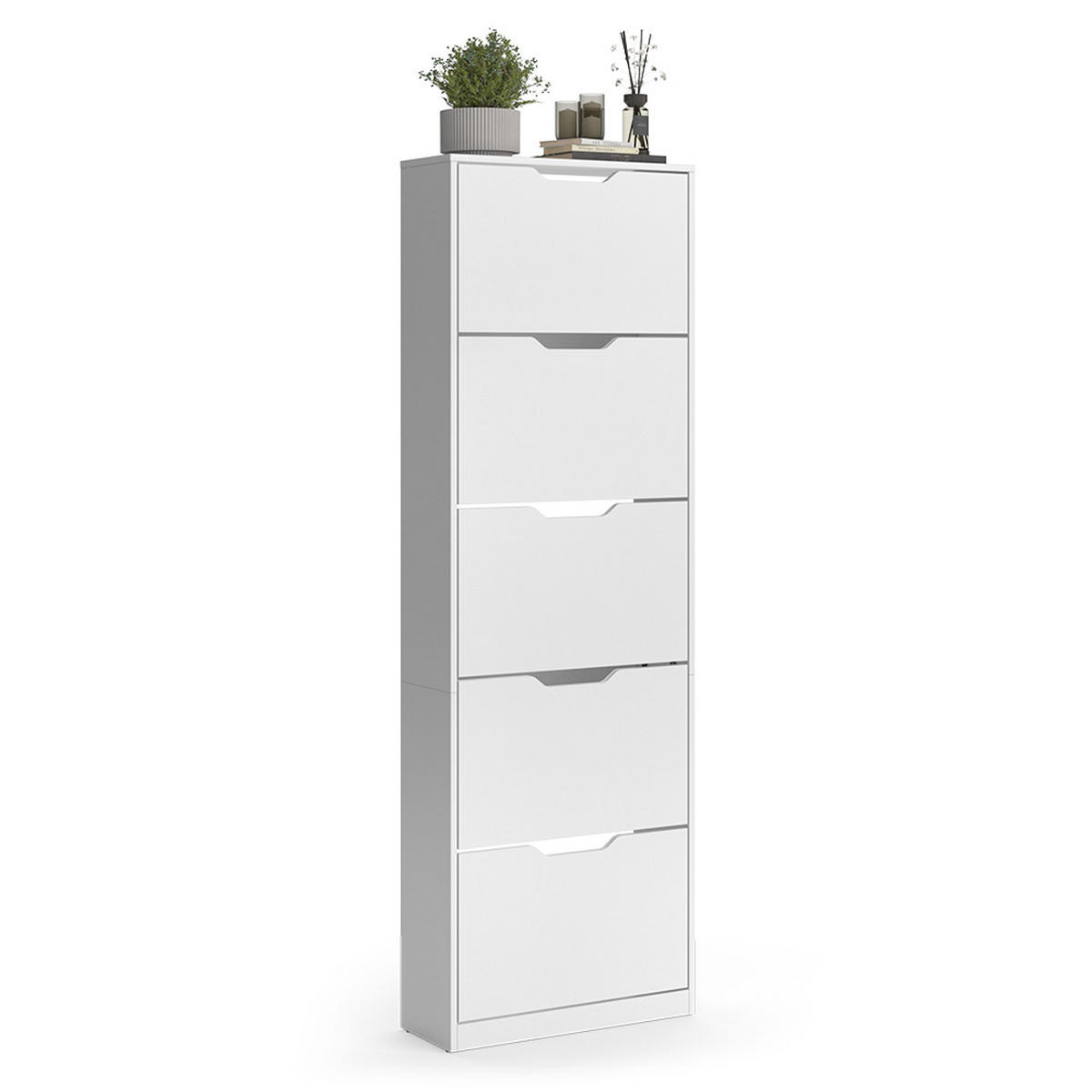 SCHUHKIPPER Luca, Weiß, 59 x 180.5 cm mit 5 Kippfächern - Weiß, Holzwerkstoff (59/180.5/22cm) - Vicco