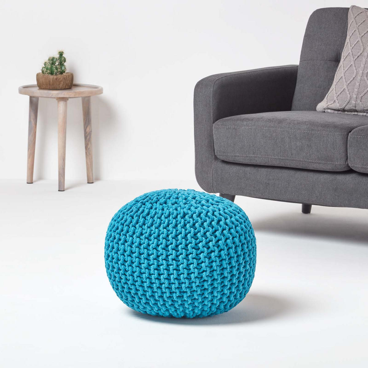 STRICK-POUF türkis, 40/40/35 cm - Türkis, Textil (40/35/40cm) - Homescapes