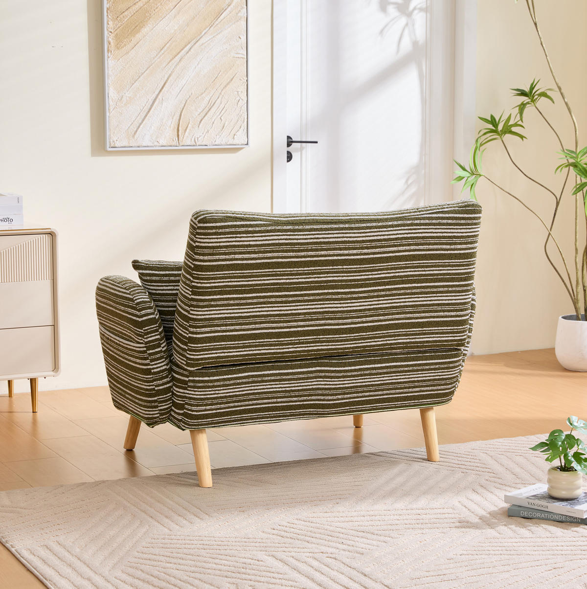 2-SITZER-SOFA aus Bouclé 121x81,5x87 cm in Olivgrün mit Seitentaschen - Grün, Textil (81.5/87/121cm) - Modfu