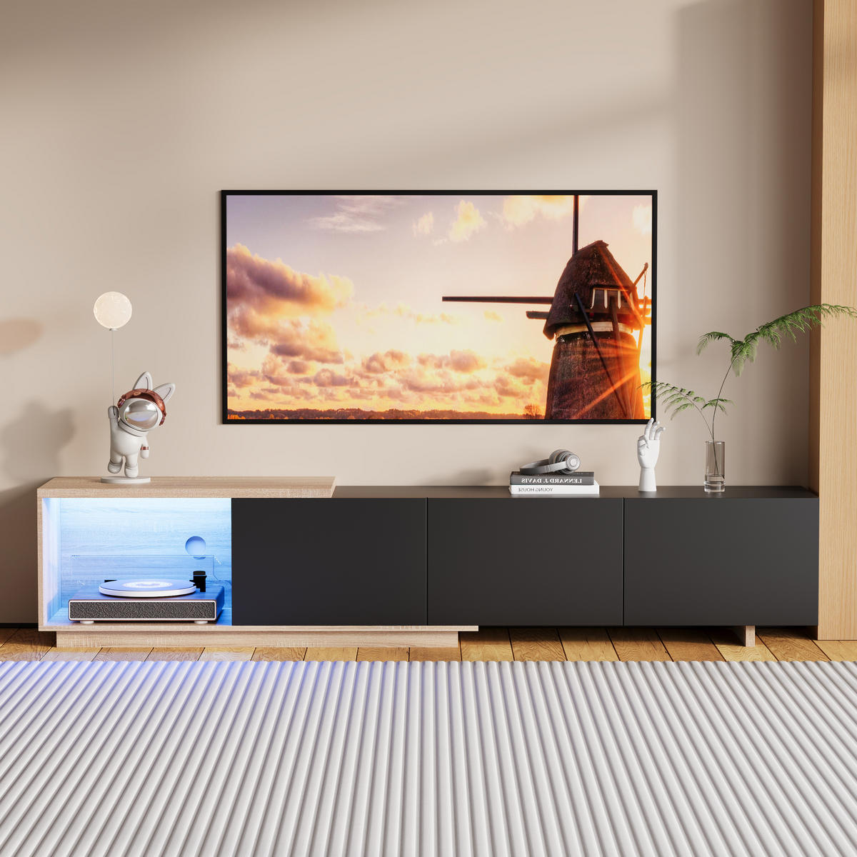 TV LOWBOARD 240x38x44 cm LED Fernsehschrank schwarz - Schwarz, Holz (240/44/38cm) - LEBENLANG