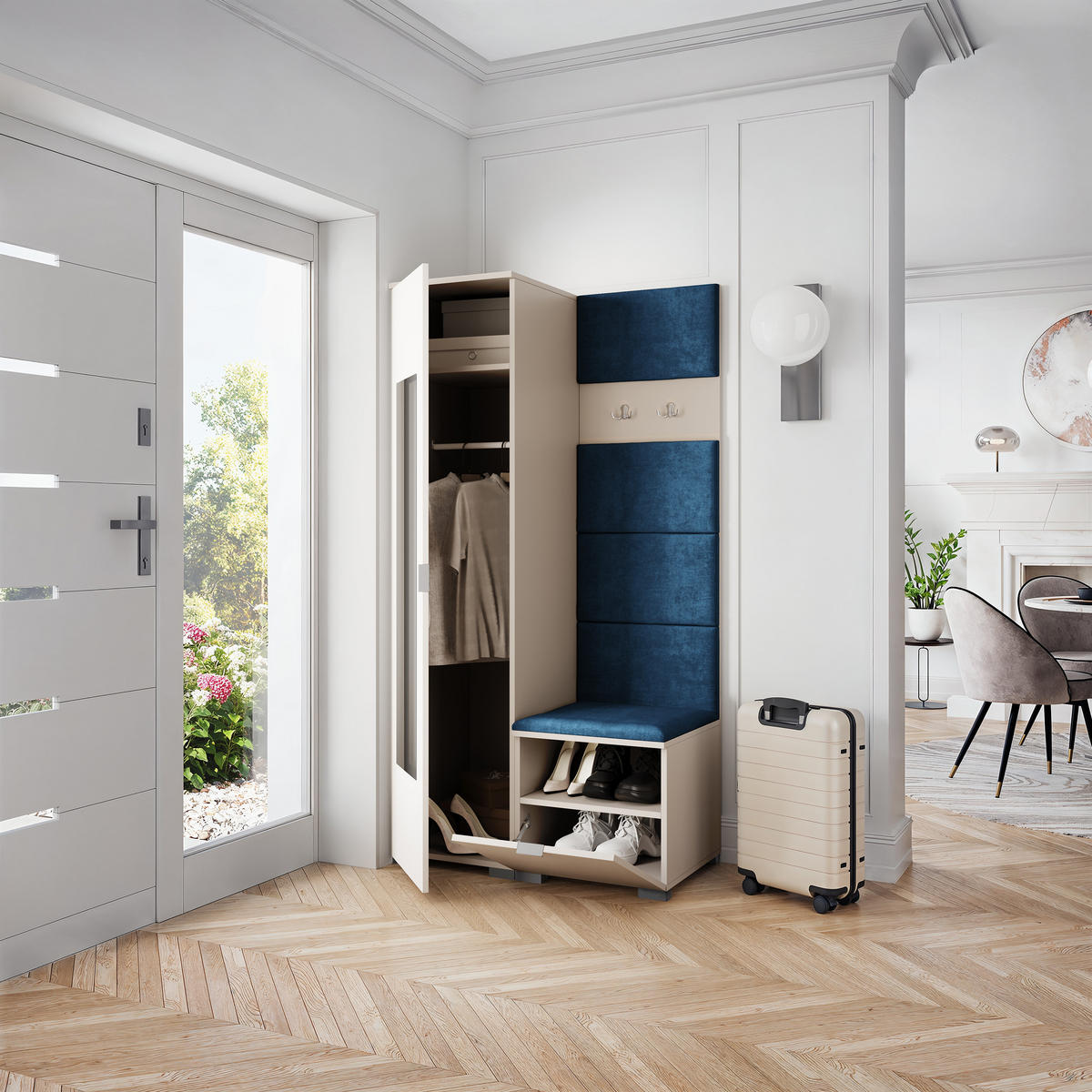 GARDEROBENSCHRANK VIRA 95/181/51 cm Modern Garderobe-Set Kaschmir - Kaschmir/Blau, Holzwerkstoff (95/181/51cm) - MASSENO