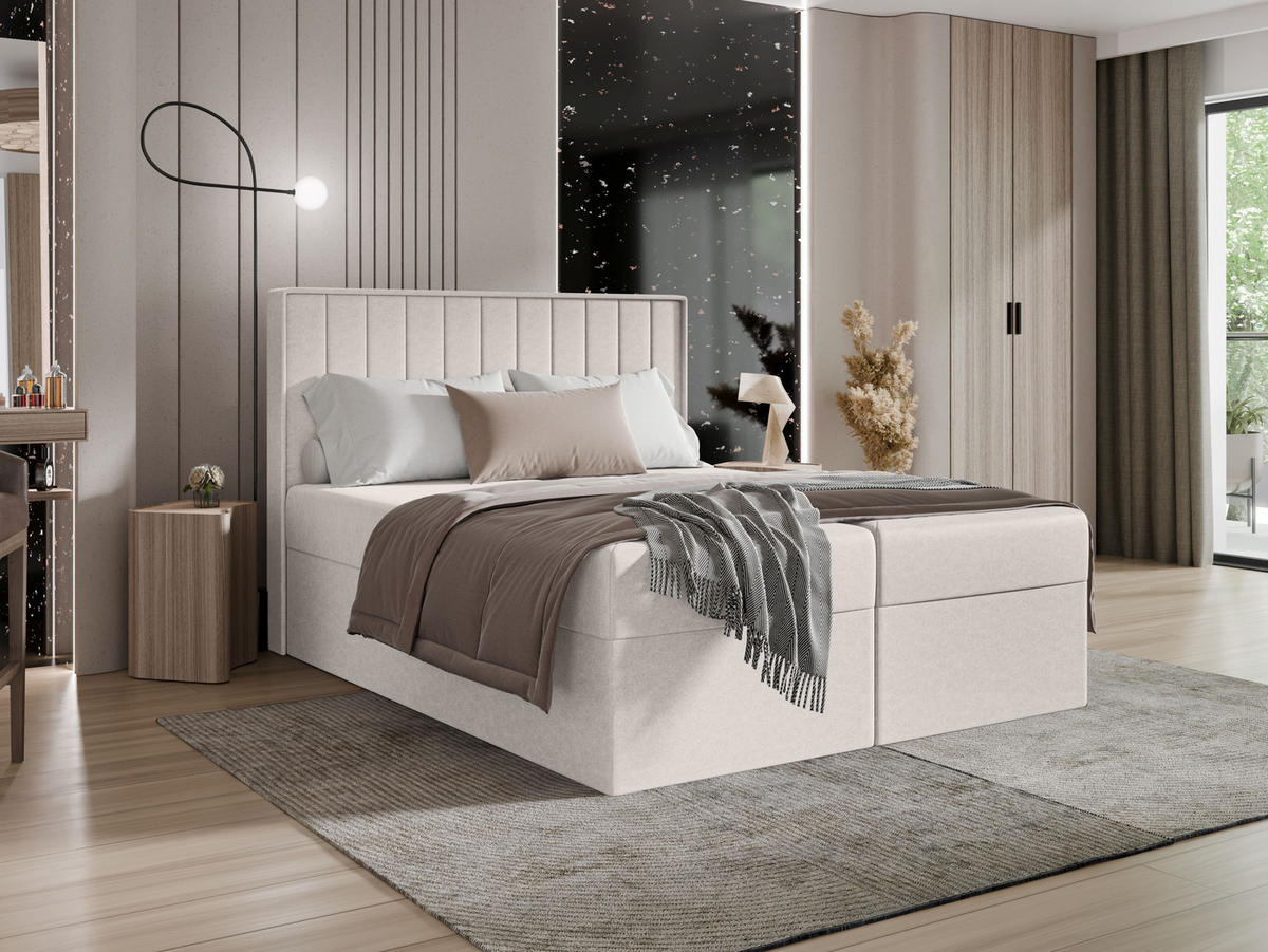 BOXBETT - Taschenmatratze + Topper 180x200 elfenbein velvet - Creme, Holz/Holzwerkstoff (180/200cm) - SIMKAM Furniture