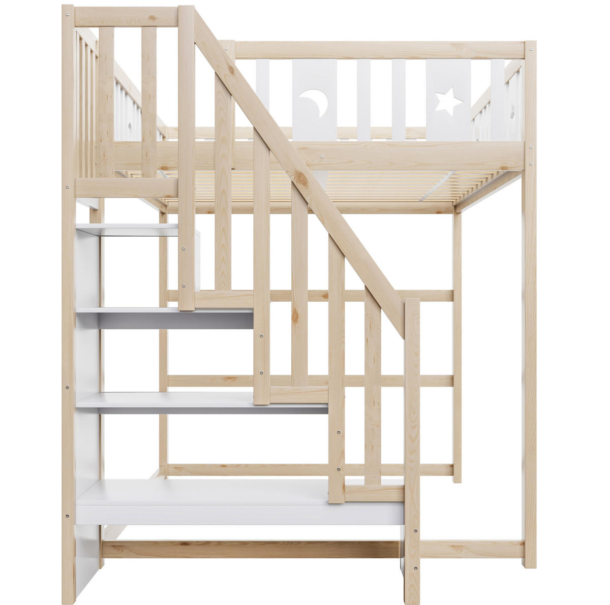 HOCHBETT 140/200 cm naturweiß aus Massivholz mit Treppe und Regalen - Naturfarben, Holzwerkstoff (140/200cm) - OKWISH