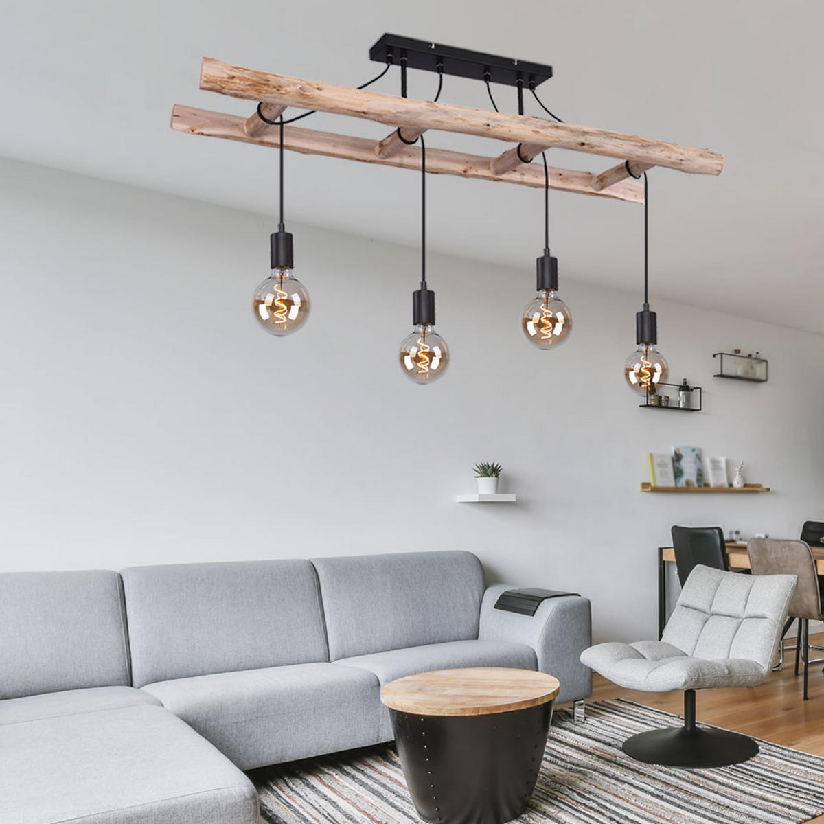 HÄNGELEUCHTE IRMGARD natur Schwarz - Schwarz, Holz (115/30/80cm) - Globo Lighting