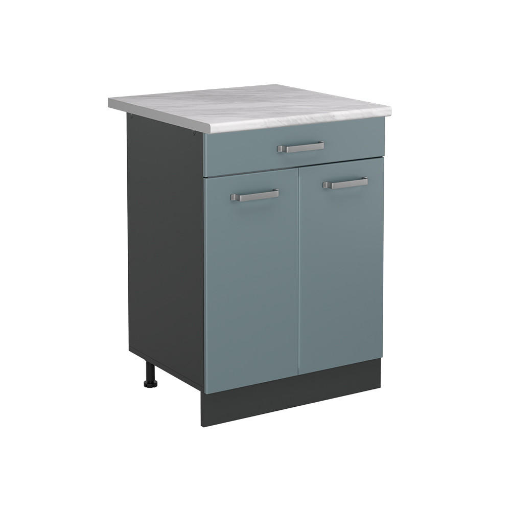 KÜCHENUNTERSCHRANK R-Line, Blau-Grau/Anthrazit, 60 cm mit Schublade Arbeitsplatte Marmor - Anthrazit/Blaugrau, Holzwerkstoff (60/81.6/60cm) - Vicco