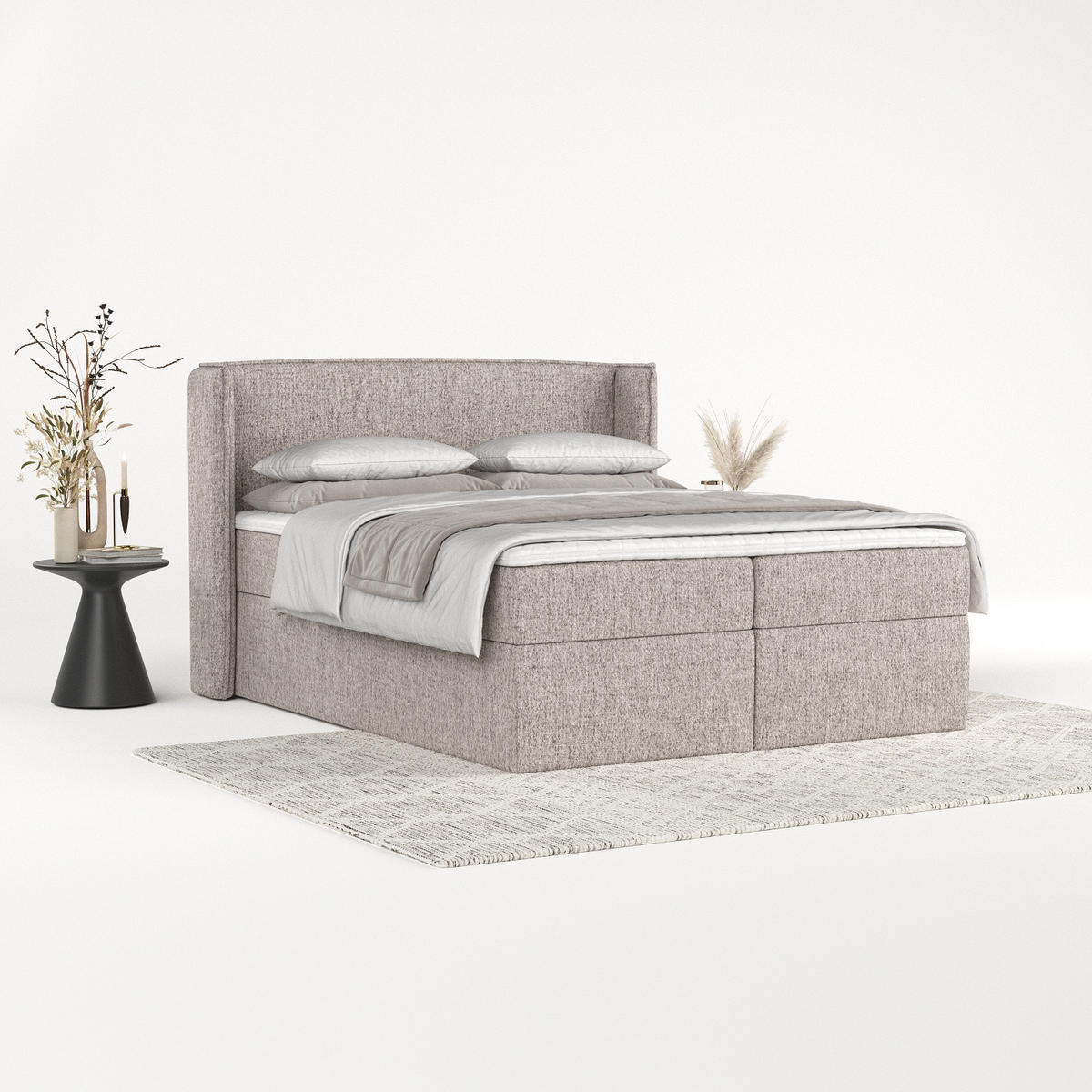BOXBETT Viva 200/200 cm Beige im Neve Stoff - Beige/Schwarz, Holz/Holzwerkstoff (200/200cm) - AltaBeds