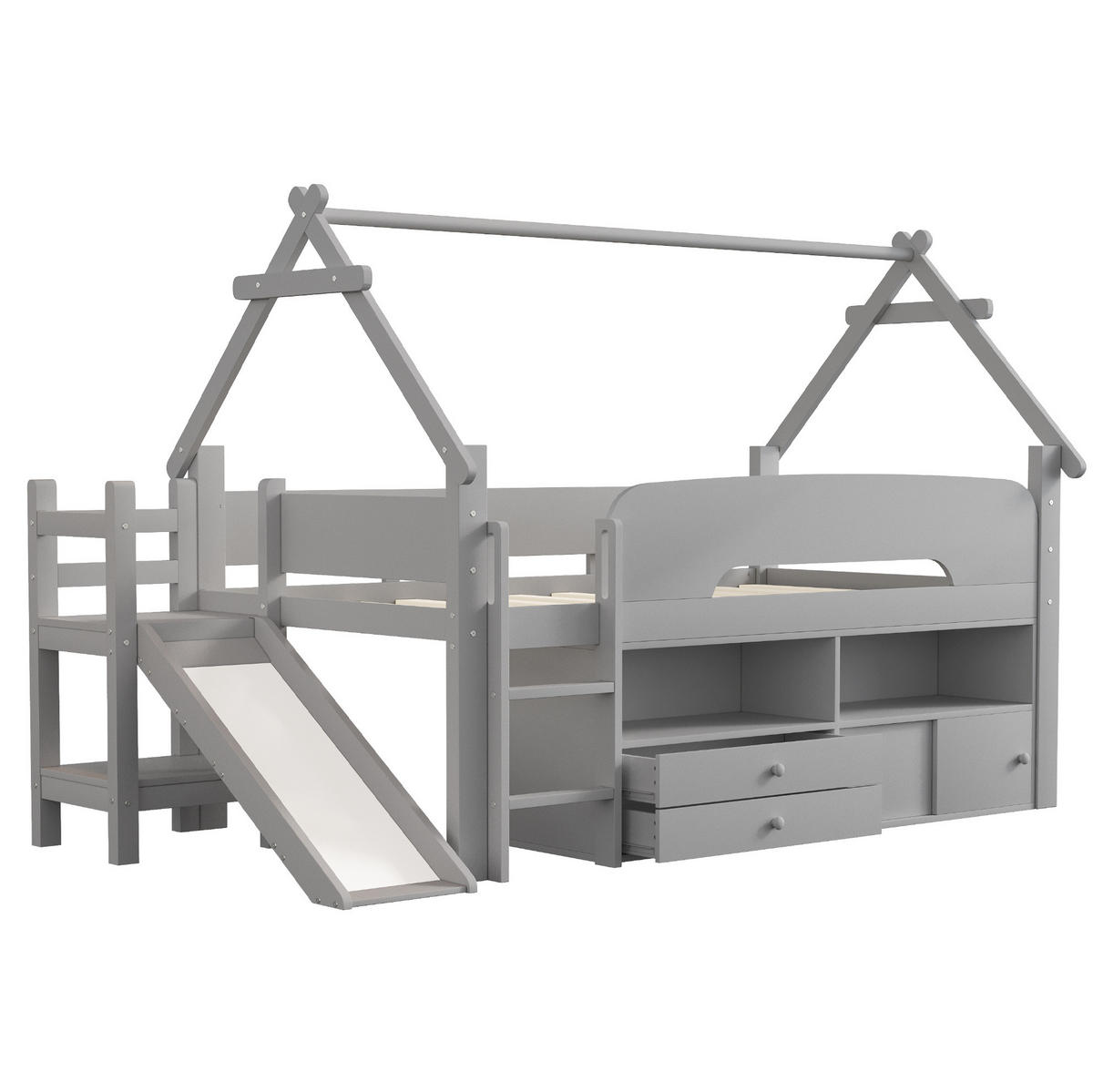 PATROVÁ postel 90/200 cm šedá z masivního dřeva a MDF s výsuvem - šedá, kompozitní dřevo (90/200cm) - OKWISH