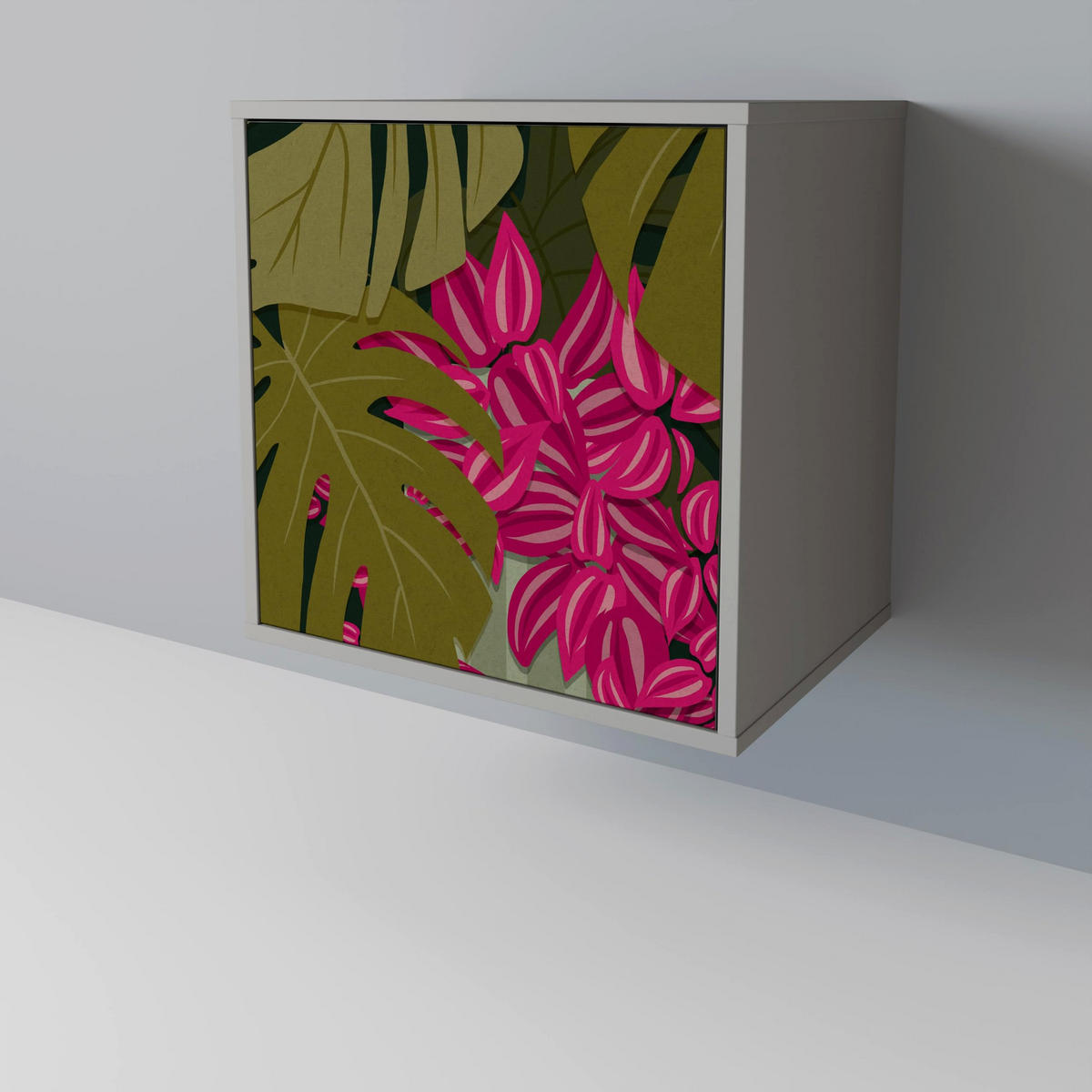 SIDEBOARD TROPICAL BEAUTY, Grau, 57,5x42x70,5 cm, Schwarze Metall-Sternfüße - Multicolor/Schwarz, Holzwerkstoff/Metall (57.5/70.5/42cm) - SpaceRebels