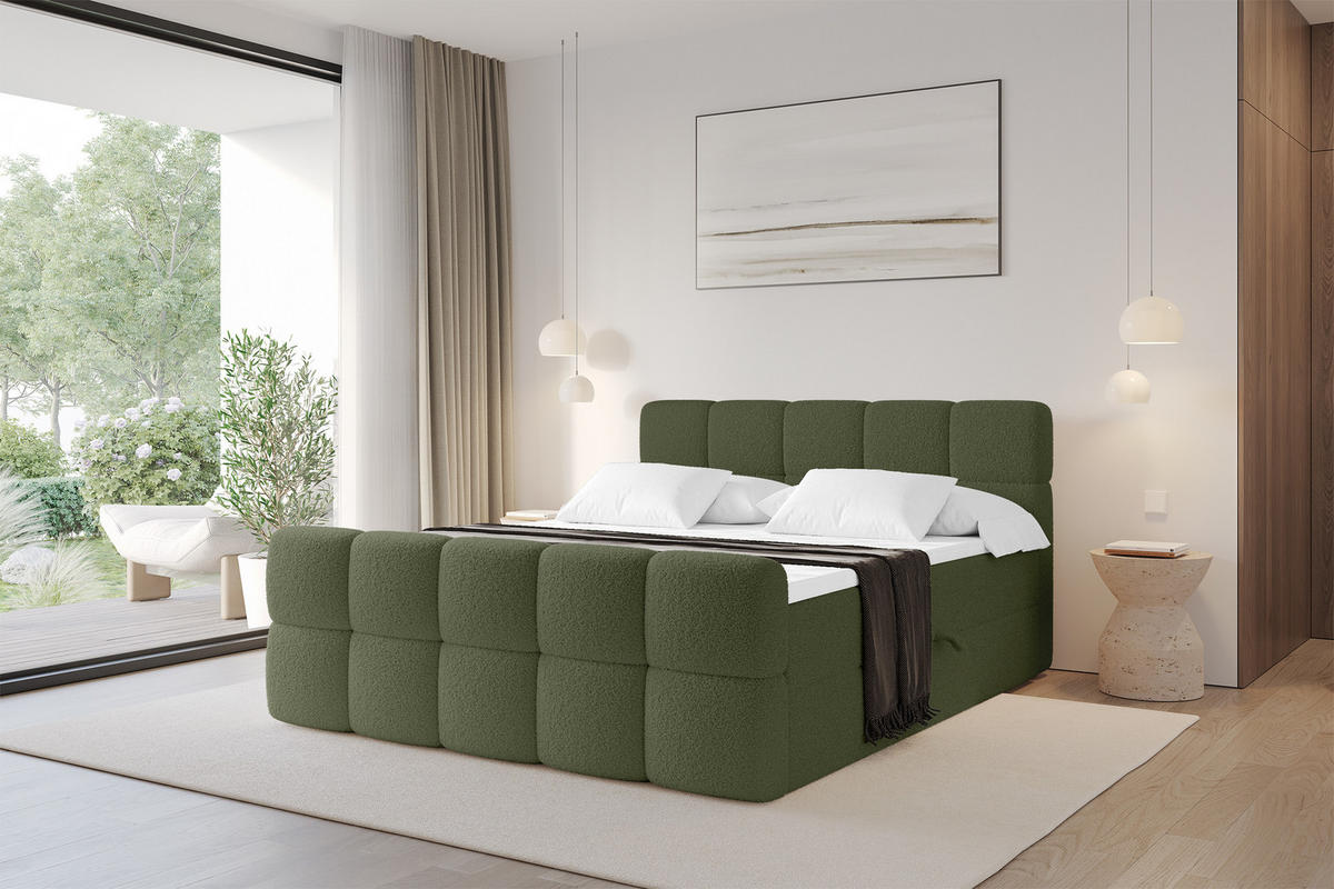 BOXBETT mit Matratze H4 - FAMA-Z - 140x200 cm Grün Quelle - Grün, Holzwerkstoff (140/200cm) - ALTDECOR