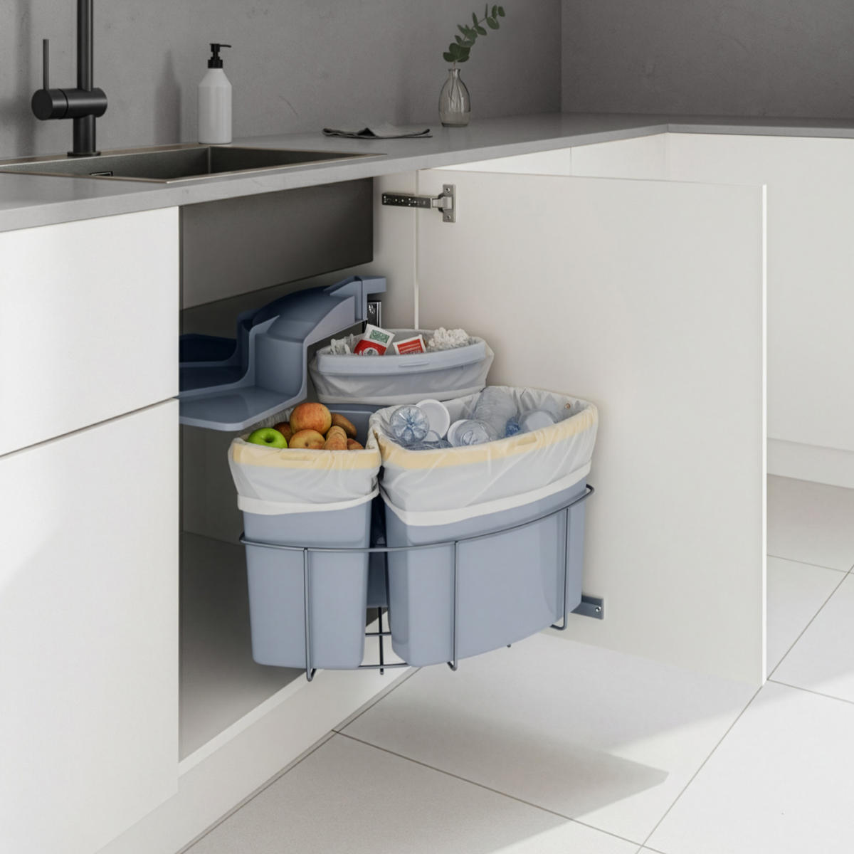 VESTAVĚNÝ KOŠ NA ODPAD Kollby - šedá, plast (45.5/50.5/45.5cm) - [en.casa]
