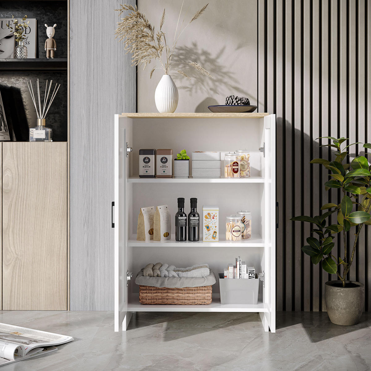SIDEBOARD DE-11182 mit verstellbarer Einlegeplatte & Tür Weiß - Weiß, Holzwerkstoff (60/90/30cm) - ComfortXL