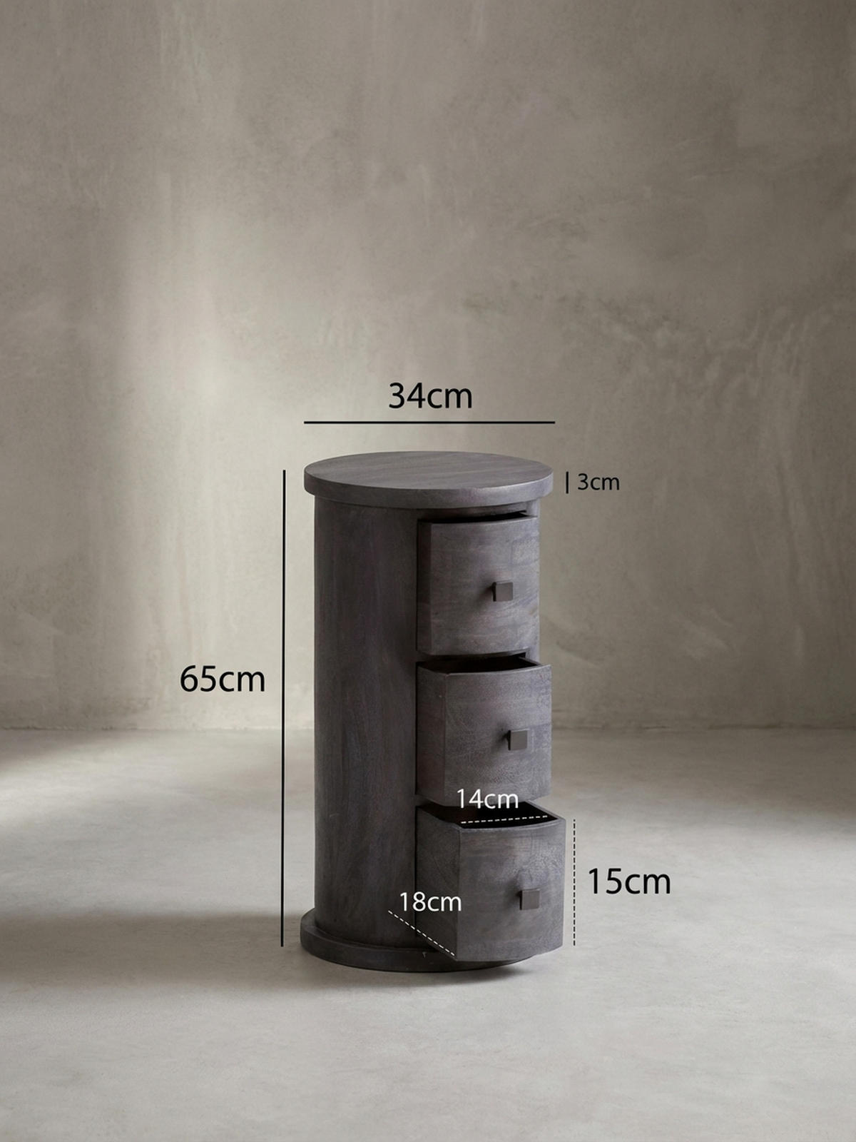 KOMMODE – Mango Massivholz, 34x65x34 cm, 3 Schubladen, schmal, schwarz - Schwarz, Holz (34/65/34cm) - KADIMA DESIGN
