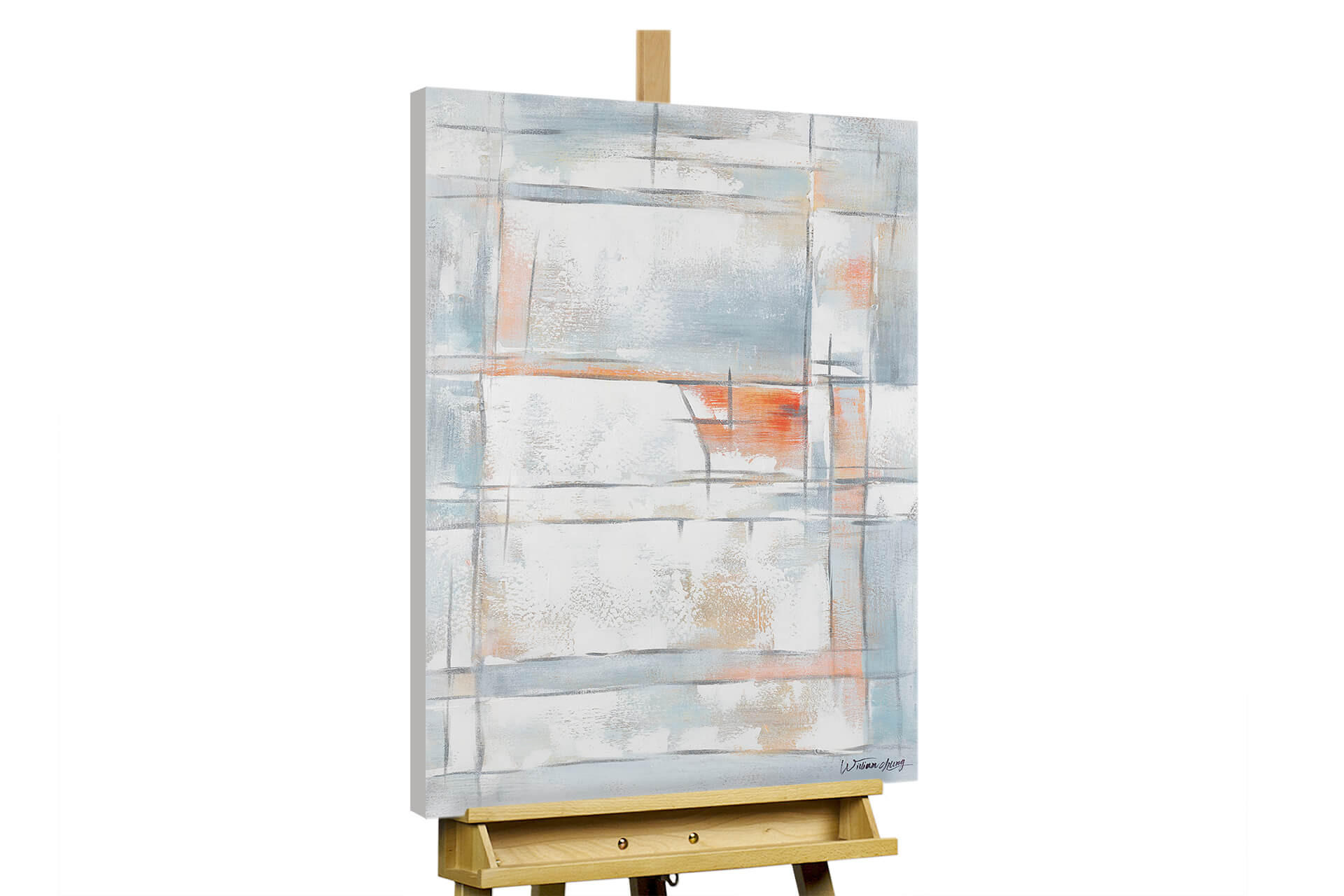 RUČNE MAĽOVANÝ AKRYLOVÝ OBRAZ 60/90 cm, sivý, abstraktný geometrický motív - sivá, drevo/textil (60/90cm) - KUNSTLOFT