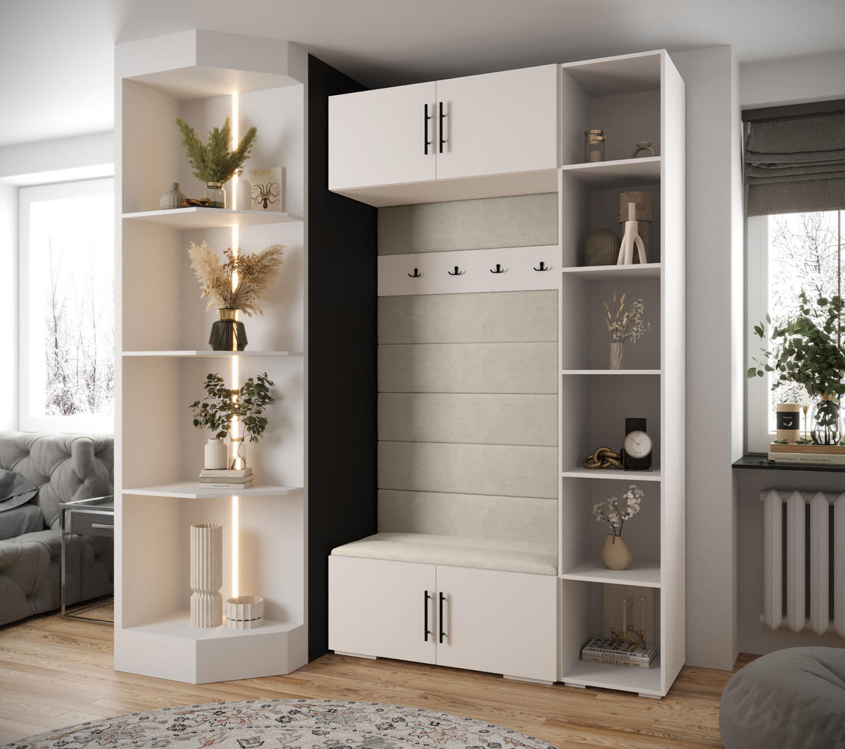 GARDEROBEN-SET 236,7/140/47 - Beige/Schwarz, Holz/Metall (140/236.7/47cm) - Abiks Möbel